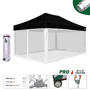 Eurmax 10x15 Feet High Commerial Grade Pop up Canopy Instant Shelter Outdor Party Tent Gazebo with 4 Removable Zipper Screen Sidewalls Bonus Roller bag