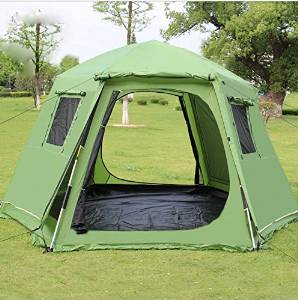 WZHSix corners outdoor Fully automatic telescopic Aluminum pod tent Camping 6-8 people Double layers coldproof windproof , 5-8 people