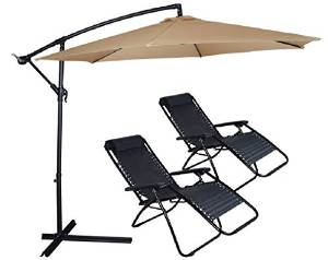 Cherry Queen Tan 10ft Canopy Patio Umbrella + 2pcs Zero Gravity Patio Chairs Outdoor Garden