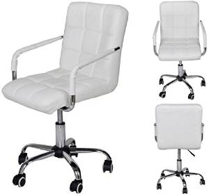 Cherry Queen Modern Office Executive PU Leather Swivel Armrest Chair Computer Desk Task White