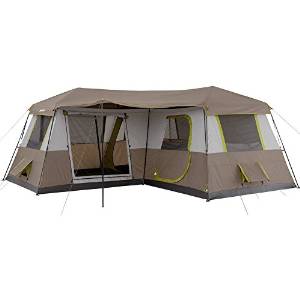 Ozark Trail 16x16-Feet 12-Person 3 Room Instant Cabin Tent with Pre-Attached Poles, Brown