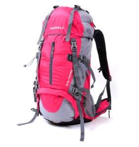 Mountaineering Bag Waterproof Outdoor Cycling Backpack Travel Folding Bag Men and Women Mei Red 50 L