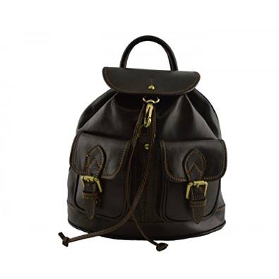 Italian Leather Woman Backpack Color Dark Brown - Made In Italy Leather Bags