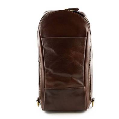 Man Backpack In Genuine Leather With 2 Side Pockets Dark Brown - Made In Italy