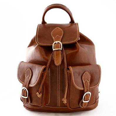 Italian Leather Backpack Color Cognac - Made In Italy Leather Bags