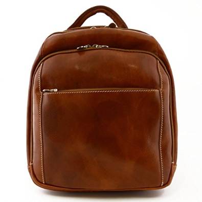 Italian Leather Backpack Color Cognac - Made In Italy Leather Bags