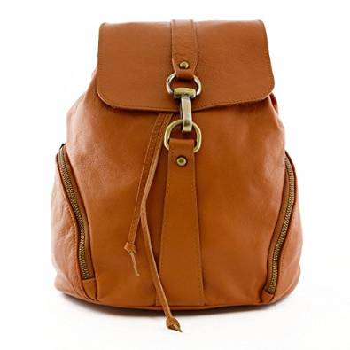 Italian Leather Woman Backpack, Carabiner Closure Color Honey - Made In Italy Leather Bags