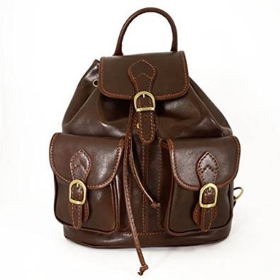 Italian Genuine Leather Backpack, 2 Front Pockets Color Brown - Made In Italy Leather Bags