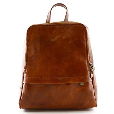 Italian Genuine Leather Backpack For Men With Front Pocket Color Cognac - Made In Italy Leather Bags