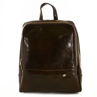 Italian Genuine Leather Backpack For Men With Front Pocket Color Dark Brown - Made In Italy Leather Bags