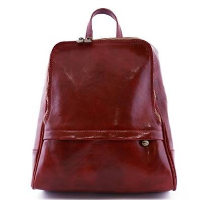 Italian Genuine Leather Backpack For Men With Front Pocket Color Red - Made In Italy Leather Bags