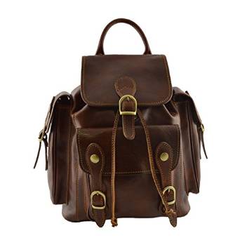 Italian Genuine Leather Backpack For Man With 2 Side Pockets Color Brown - Made In Italy Leather Bags