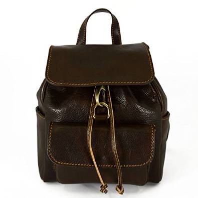 Italian Genuine Leather Backpack With Carabiner And Adjustable Straps Color Dark Brown - Made In Italy Leather Bags