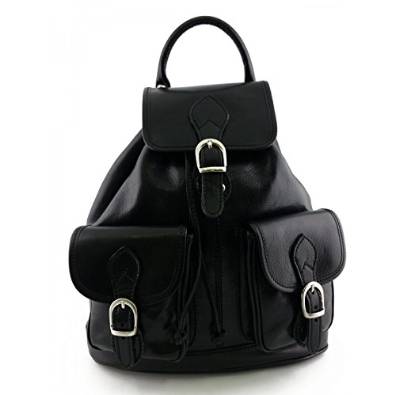 Italian Leather Backpack Color Black - Made In Italy Leather Bags