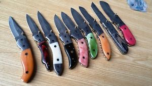 Lot of (09) SU MISURA ACCIAIO DAMASCO PIEGHEVOLE LOCKABLE COLTELLO LOT-32