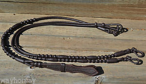 J Ortiz 54" Deluxe 18 Plait Chocolate Leather Romel/Romal Reins - Oklahoma