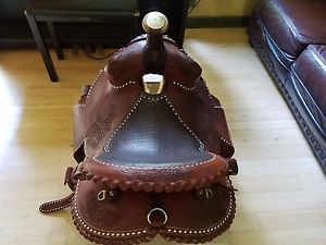 John Fallis Custom Made Equestrian Leather Saddle With Sterling Silver Accents