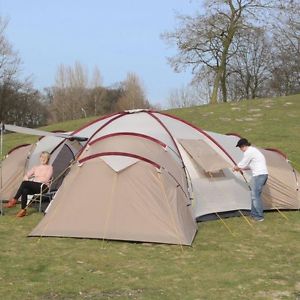 skandika Turin 12 posti Tenda campeggio 3Cabine Zanzariera 840x720cm beige nuova