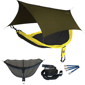 ENO SingleNest OneLink Sleep System - Black/Yellow Hammock With Olive Profly