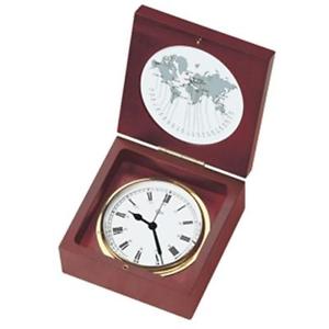 Barigo 1220MS 4 in. Dial Quartz Ship Clock in a Box, Brass & Mahogany