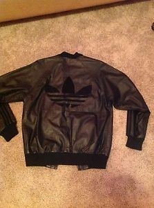 1980's ADIDAS LEATHER TRACK JACKET SZ S PHARRELL SUPREME RARE A17 BOMBER