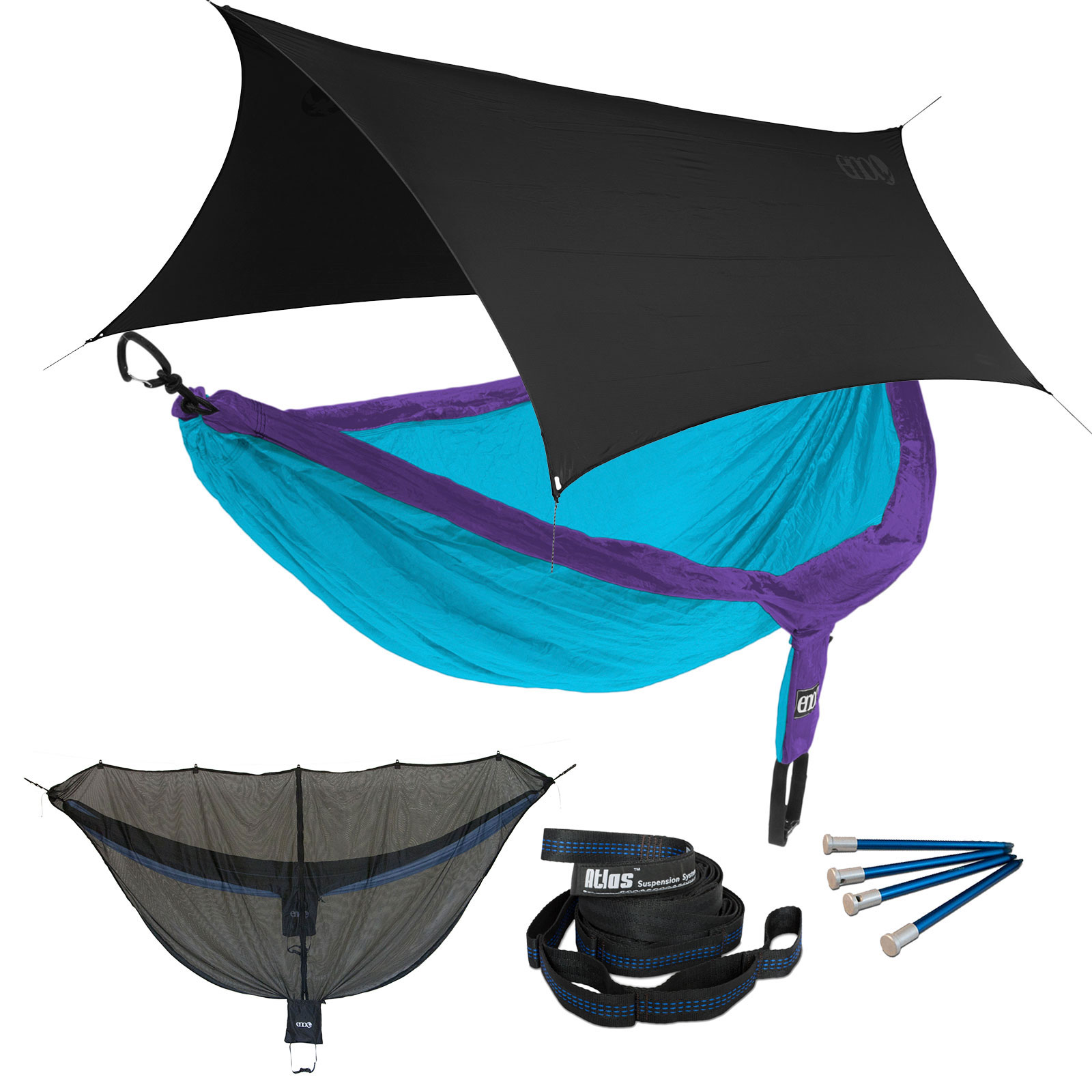 ENO DoubleNest OneLink Sleep System - Purple/Teal Hammock With Black Profly