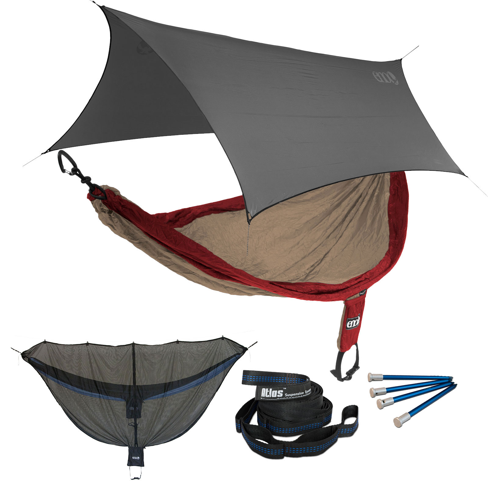 ENO SingleNest OneLink Sleep System - Tomato/Khaki Hammock With Grey Profly