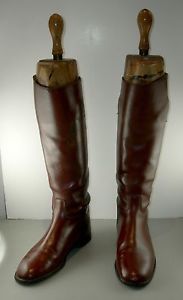 Leather hunting/riding boots with wood forms (early 20th Century)