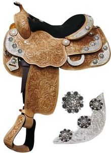 16" Western Pleasure trail show FQH Double T saddle 100% leather loaded w silver