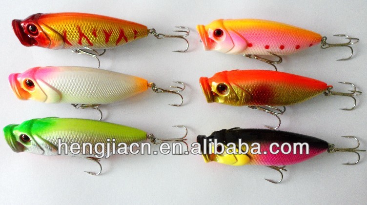 Free Shipping 80mm Popper fishing Lure 8CM 14.3G 4# fishing hooks top water float lurePopper hard hook,plastic fishing lure