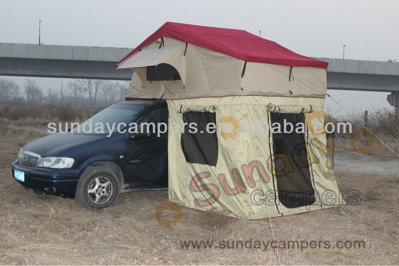 New camping red Roof top tent with back skirt