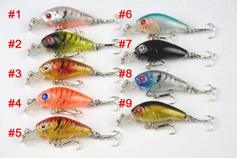 1000PCS/BOX 45MM Bass fishing tackle Crankbait Crank Bait Mix color hard plastic Minnow fishing lure baits 4.5CM 4G 10# HOOKS