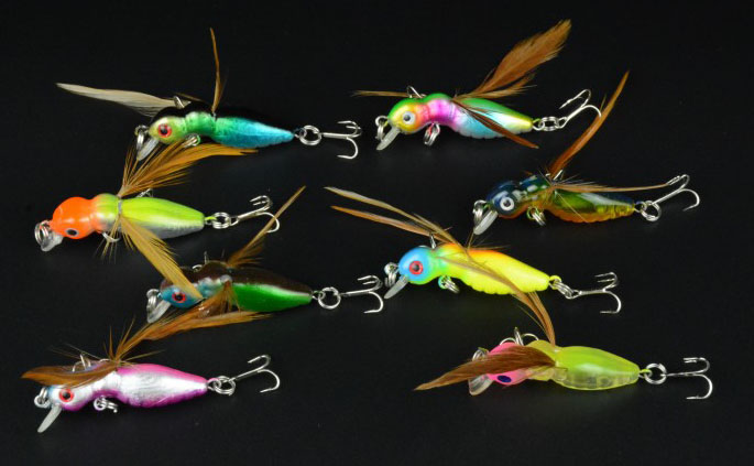 Wholesale 2000pcs Insect 45MM fishing plastic hard bait 4.5CM 3.4G 10#HOOKS with Wings feathers Minnow 1.77INCH Crankbaits