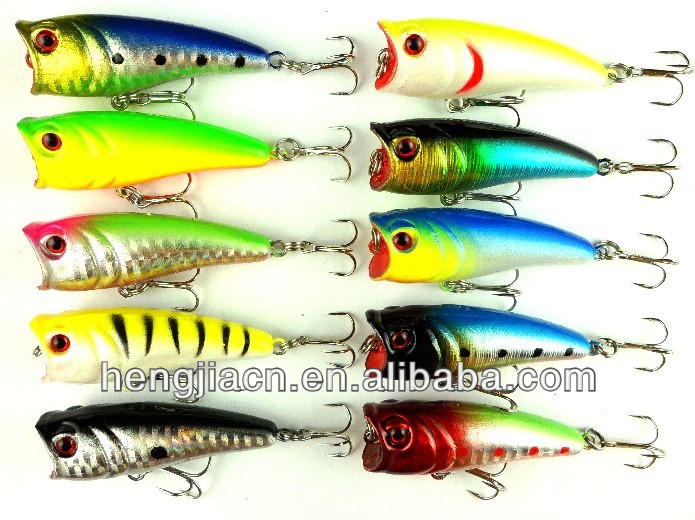 Free Shipping 2014 60mm hard Popper Fishing lures 6CM 7G 8# hooks fishing tackle Minow Lure Bait 2 hooks10 colors fishing bait