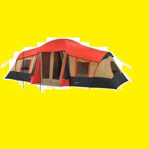 New, Ozark Trail 10-Person 3-Room Vacation Tent with Built-In Mud Mat, Red,