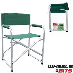 ALUMINIUM LIGHTWEIGHT GREEN FOLDING DIRECTORS CHAIR WITH ARMS FOR GARDEN CAMPING