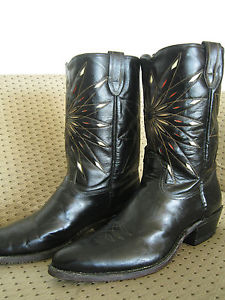 Rare Vintage - DODGE CITY Cowboy Boots - Sunburst Inlay! size Men 10-10.5