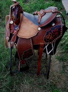 18" Horse Western Barrel Show Pleasure LEATHER SADDLE Bridle  5016