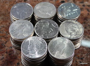 80 PEACE DOLLARS MIXED DATE MM 4 ROLLS of 20 COINS 90% SILVER MOST ARE EX AU BU