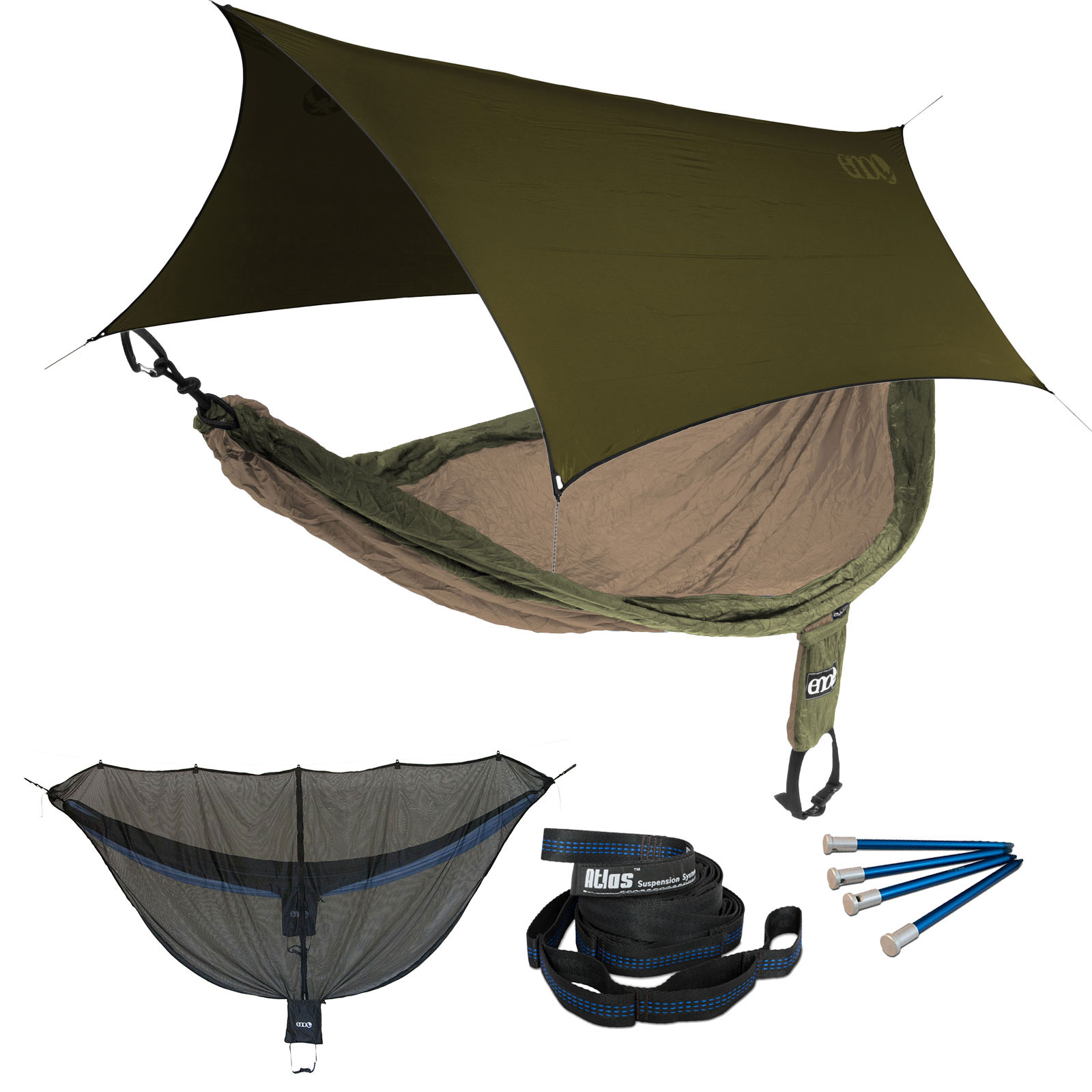 ENO SingleNest OneLink Sleep System - Khaki/Olive Hammock With Olive Profly