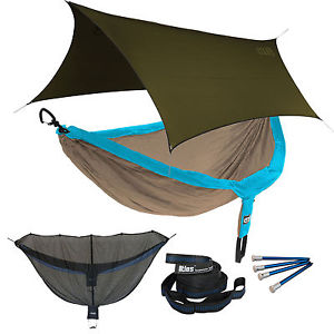 ENO DoubleNest OneLink Sleep System - Teal/Khaki Hammock With Olive Profly