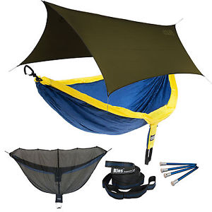 ENO DoubleNest OneLink Sleep System - Sapphire/Yellow Hammock With Olive Profly