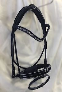 New! Otto Schumacher Munchen Rolled Snaffle Bridle - Full Size - Black Patent