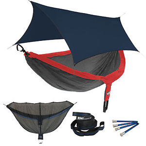 ENO DoubleNest OneLink Sleep System - Red/Charcoal Hammock With Navy Profly