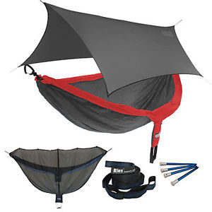 ENO DoubleNest OneLink Sleep System - Red/Charcoal Hammock With Grey Profly