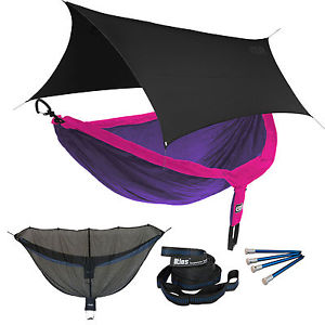 ENO DoubleNest OneLink Sleep System - Purple/Fuchsia Hammock With Black Profly