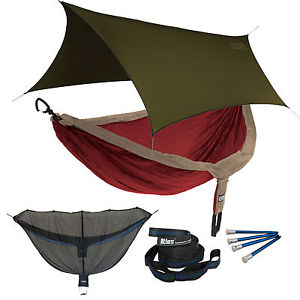 ENO DoubleNest OneLink Sleep System - Tomato/Khaki Hammock With Olive Profly