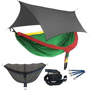 ENO DoubleNest OneLink Sleep System - Rasta Hammock With Grey Profly