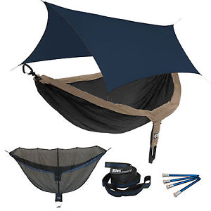 ENO DoubleNest OneLink Sleep System - Khaki/Black Hammock With Navy Profly