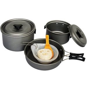 10X(Portable Outdoor Anodised Aluminum Cookware Cooking Set Camping Cooker Pot P